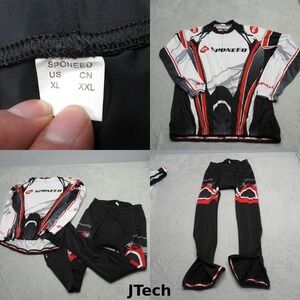 SPONEED Cycling Suit Set Men XL Black White 2 PC Long Sleeve Jersey Padded Pants